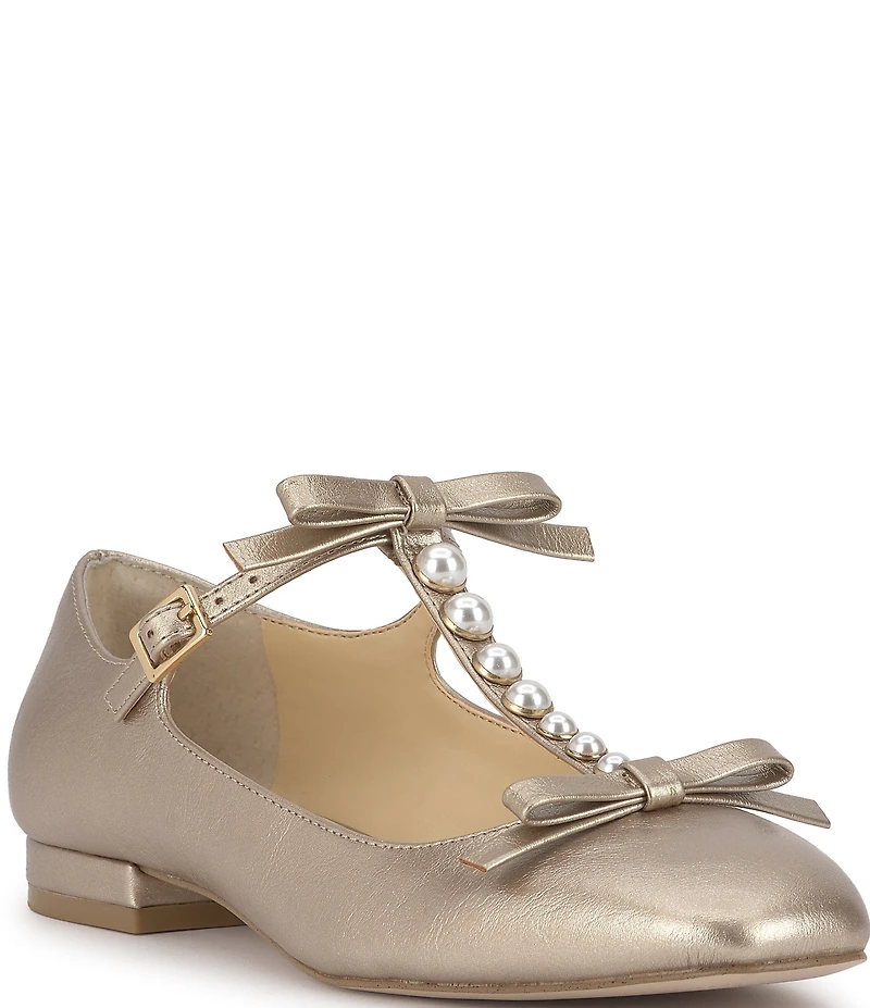 Jessica Simpson Jolliya Pearl Embellished Bow T-Strap Flats