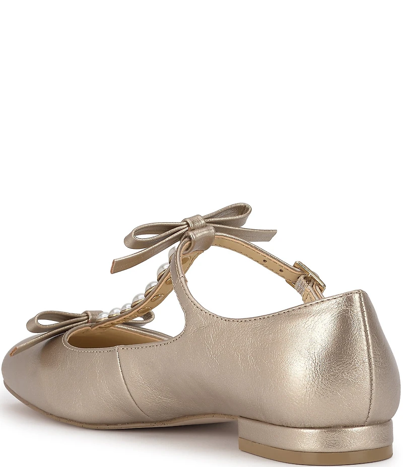 Jessica Simpson Jolliya Pearl Embellished Bow T-Strap Flats