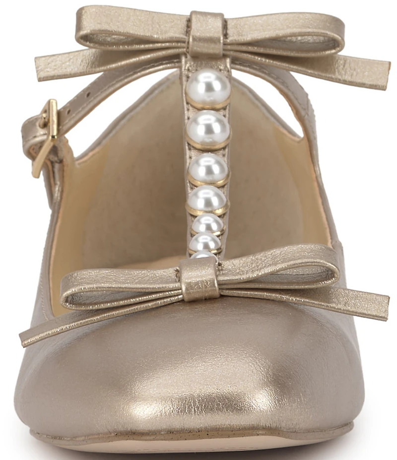 Jessica Simpson Jolliya Pearl Embellished Bow T-Strap Flats