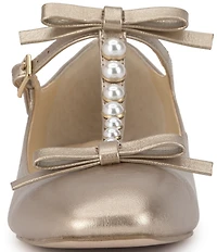 Jessica Simpson Jolliya Pearl Embellished Bow T-Strap Flats