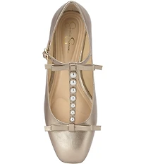 Jessica Simpson Jolliya Pearl Embellished Bow T-Strap Flats