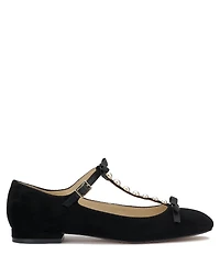 Jessica Simpson Jolliya Suede Pearl Embellished T-Strap Flats