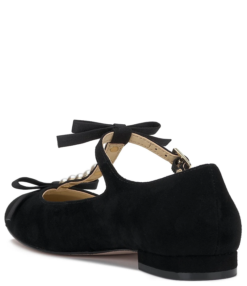 Jessica Simpson Jolliya Suede Pearl Embellished T-Strap Flats
