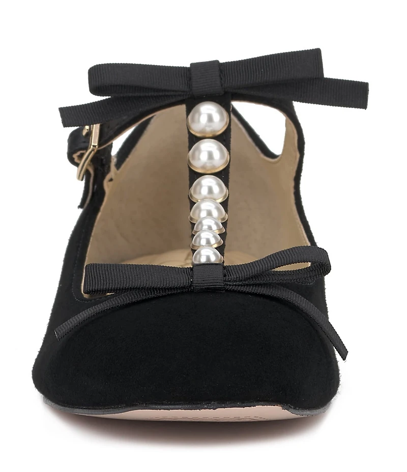 Jessica Simpson Jolliya Suede Pearl Embellished T-Strap Flats