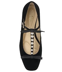 Jessica Simpson Jolliya Suede Pearl Embellished T-Strap Flats