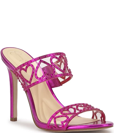Jessica Simpson Jovara Rhinestone Heart Dress Slide Sandals
