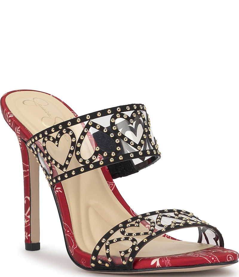 Jessica Simpson Jovara Studded Heart Printed Dress Slide Sandals