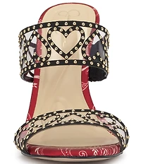 Jessica Simpson Jovara Studded Heart Printed Dress Slide Sandals