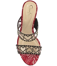 Jessica Simpson Jovara Studded Heart Printed Dress Slide Sandals