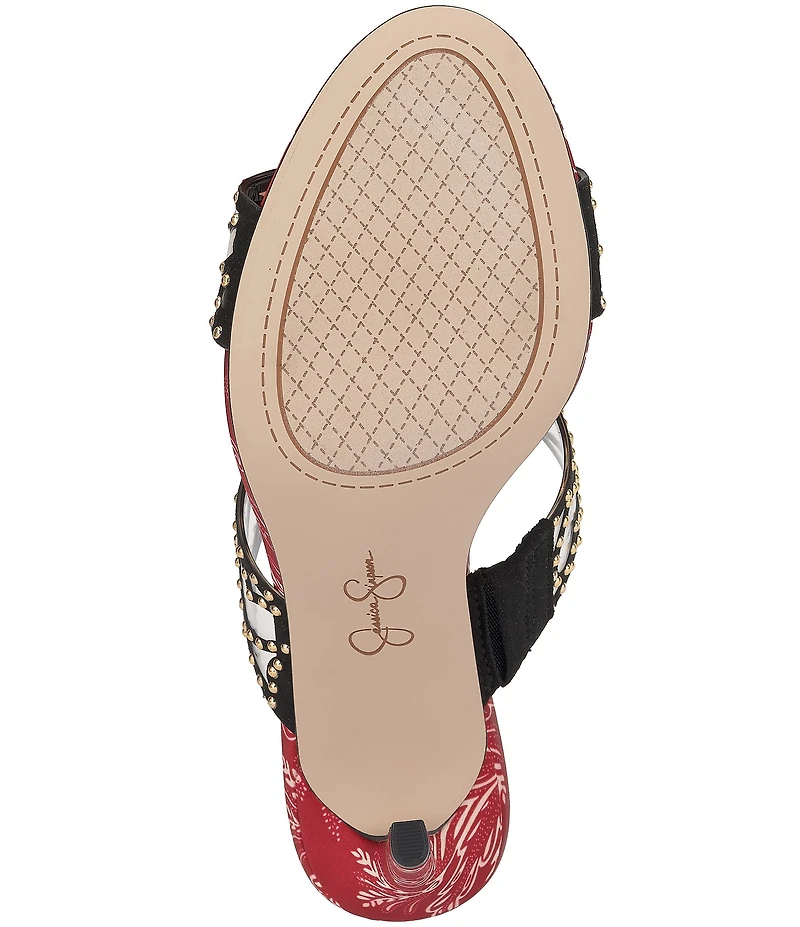 Jessica Simpson Jovara Studded Heart Printed Dress Slide Sandals