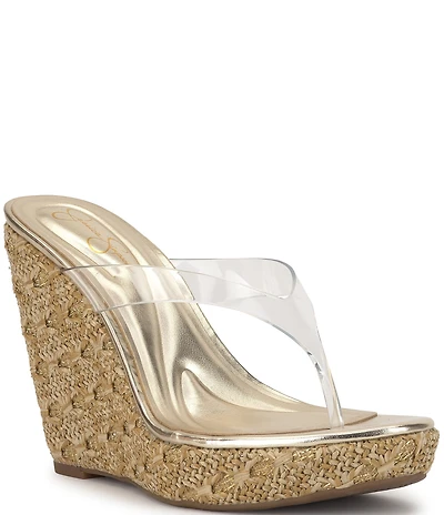 Jessica Simpson Jyseta Clear Thong Metallic Espadrille Wedge Sandals