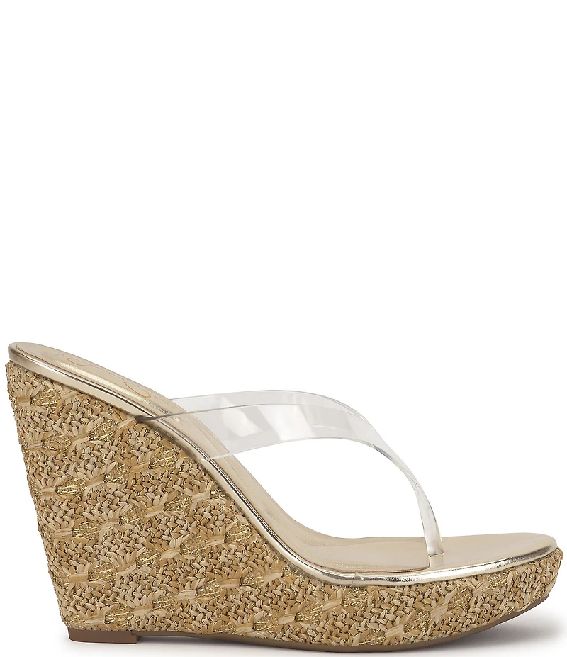 Jessica Simpson Jyseta Clear Thong Metallic Espadrille Wedge Sandals