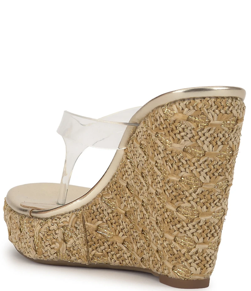 Jessica Simpson Jyseta Clear Thong Metallic Espadrille Wedge Sandals