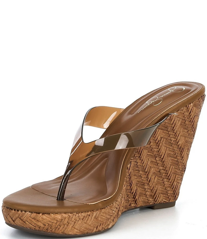 Jessica Simpson Jyseta Clear Thong Raffia Wedge Sandals