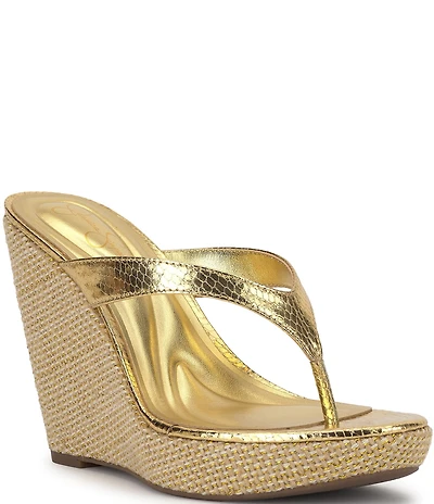 Jessica Simpson Jyseta Snake Embossed Thong Wedge Sandals