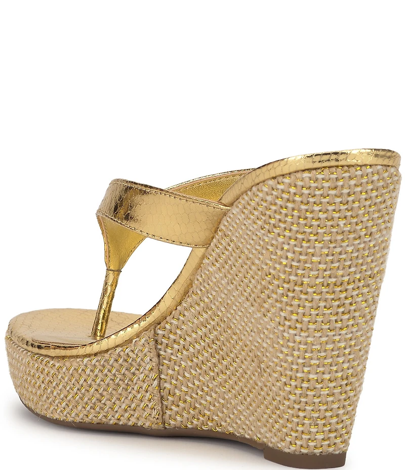 Jessica Simpson Jyseta Snake Embossed Thong Wedge Sandals