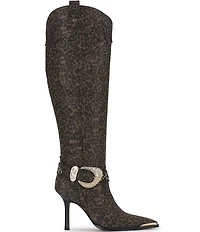 Jessica Simpson Kenzin Leopard Western Embellished Buckle Tall Boots