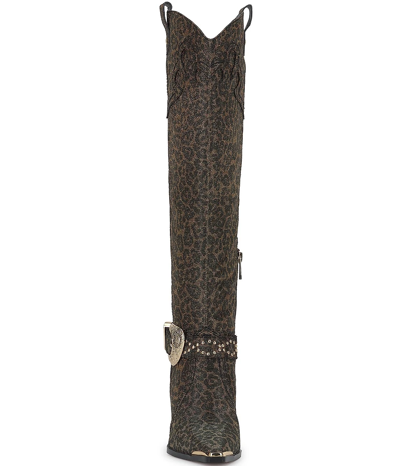 Jessica Simpson Kenzin Leopard Western Embellished Buckle Tall Boots
