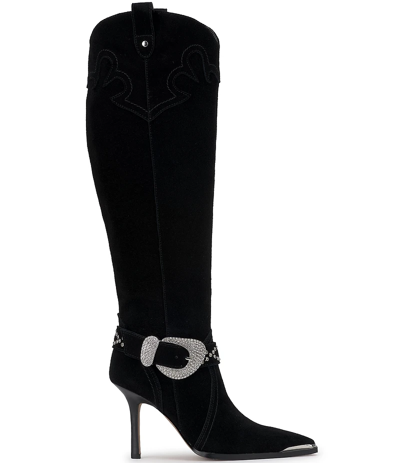 Jessica Simpson Kenzin Suede Western Embellished Buckle Tall Boots