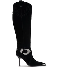 Jessica Simpson Kenzin Suede Western Embellished Buckle Tall Boots