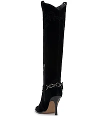 Jessica Simpson Kenzin Suede Western Embellished Buckle Tall Boots