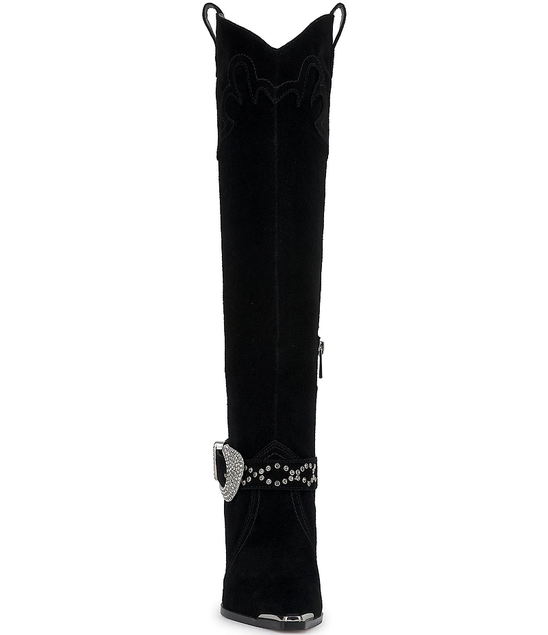 Jessica Simpson Kenzin Suede Western Embellished Buckle Tall Boots