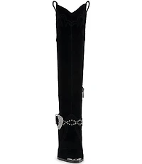 Jessica Simpson Kenzin Suede Western Embellished Buckle Tall Boots