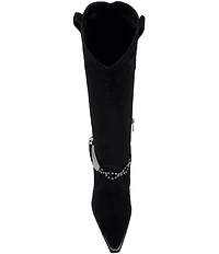 Jessica Simpson Kenzin Suede Western Embellished Buckle Tall Boots