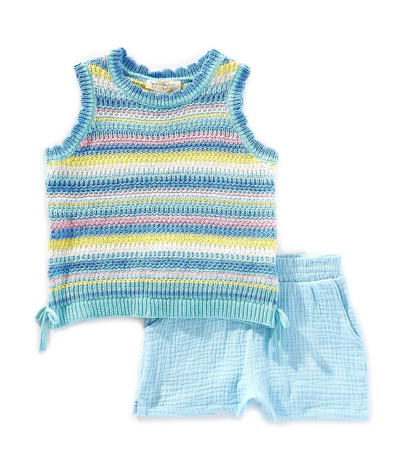 Jessica Simpson Little Girls Top & Flower Crochet Shorts Set