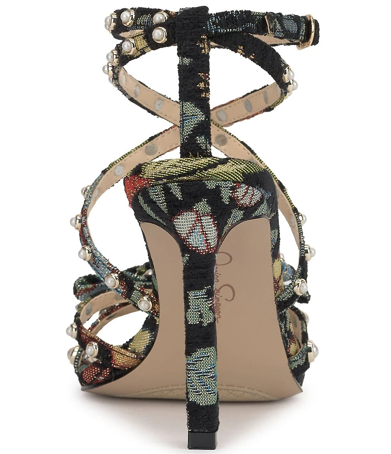 Jessica Simpson Loelva Floral Print Pearl Studded Strap Bow Dress Sandals