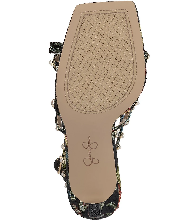 Jessica Simpson Loelva Floral Print Pearl Studded Strap Bow Dress Sandals
