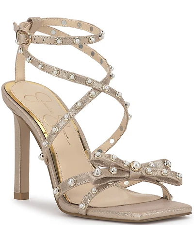 Jessica Simpson Loelva Shimmer Pearl Studded Strap Bow Dress Sandals