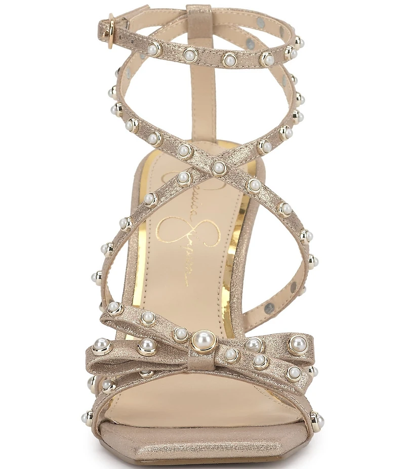 Jessica Simpson Loelva Shimmer Pearl Studded Strap Bow Dress Sandals