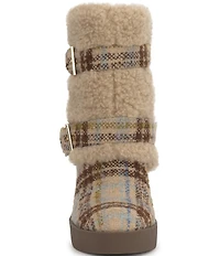 Jessica Simpson Meztyn Plaid Shearling Wedge Booties