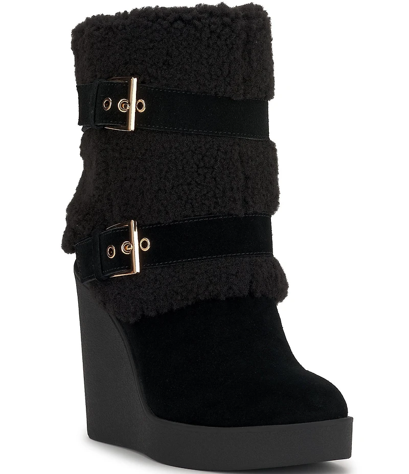 Jessica Simpson Meztyn Suede Shearling Wedge Booties