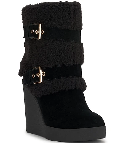 Jessica Simpson Meztyn Suede Shearling Wedge Booties