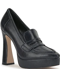 Jessica Simpson Nanelie Crinkle Leather Block Heel Platform Loafer Pumps