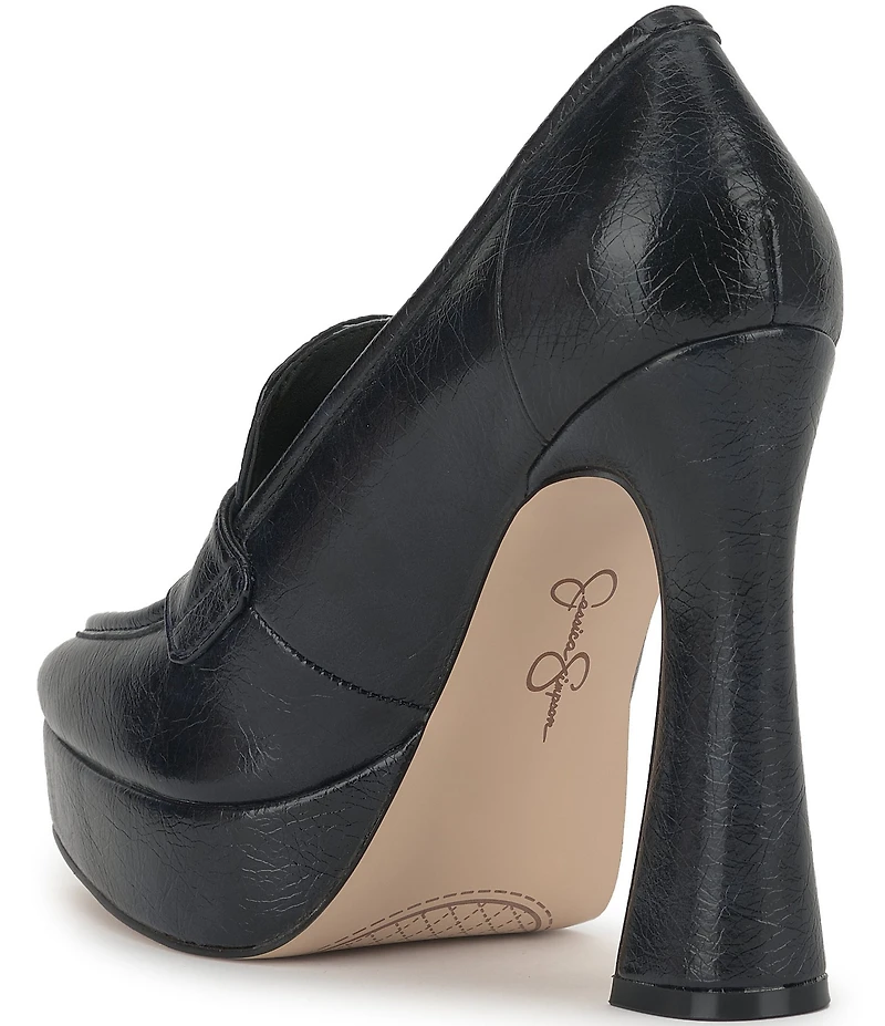 Jessica Simpson Nanelie Crinkle Leather Block Heel Platform Loafer Pumps