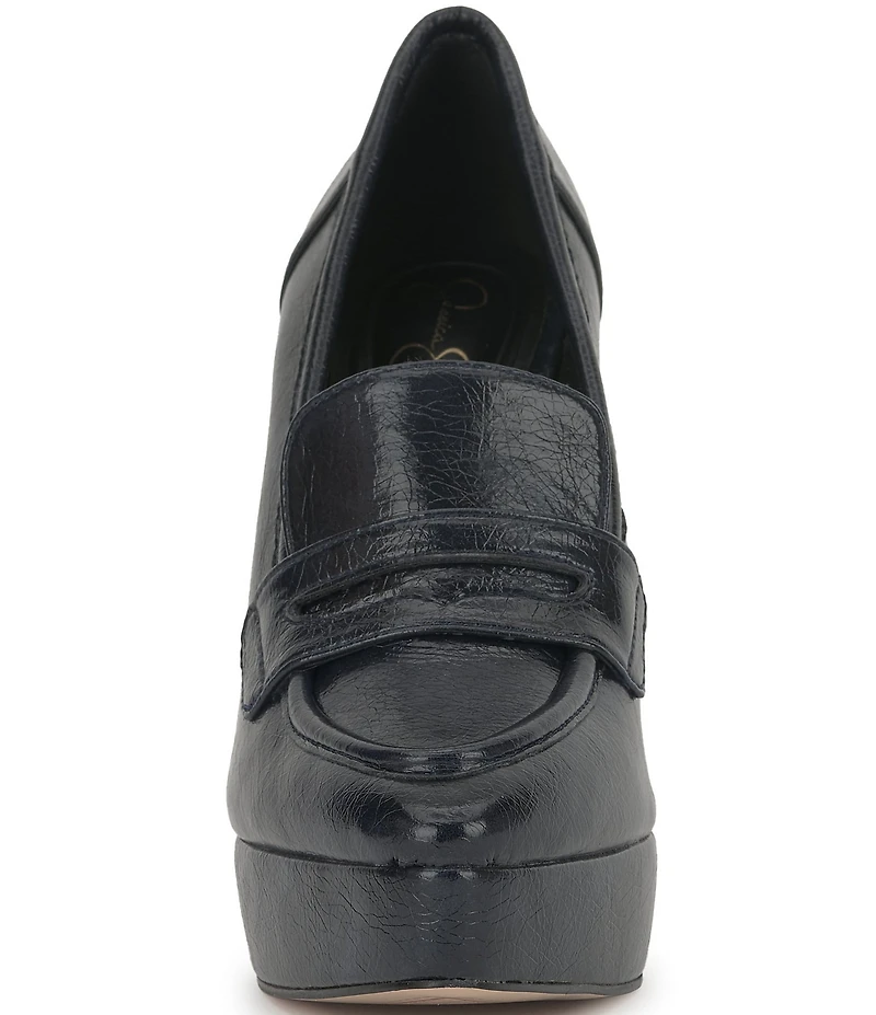 Jessica Simpson Nanelie Crinkle Leather Block Heel Platform Loafer Pumps