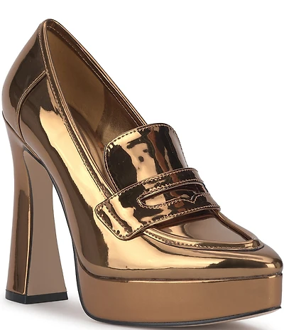 Jessica Simpson Nanelie Metallic Patent Block Heel Platform Loafer Pumps