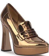 Jessica Simpson Nanelie Metallic Patent Block Heel Platform Loafer Pumps