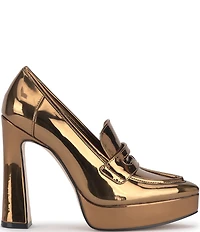 Jessica Simpson Nanelie Metallic Patent Block Heel Platform Loafer Pumps