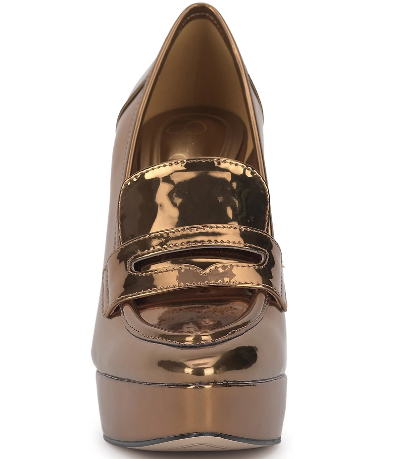 Jessica Simpson Nanelie Metallic Patent Block Heel Platform Loafer Pumps