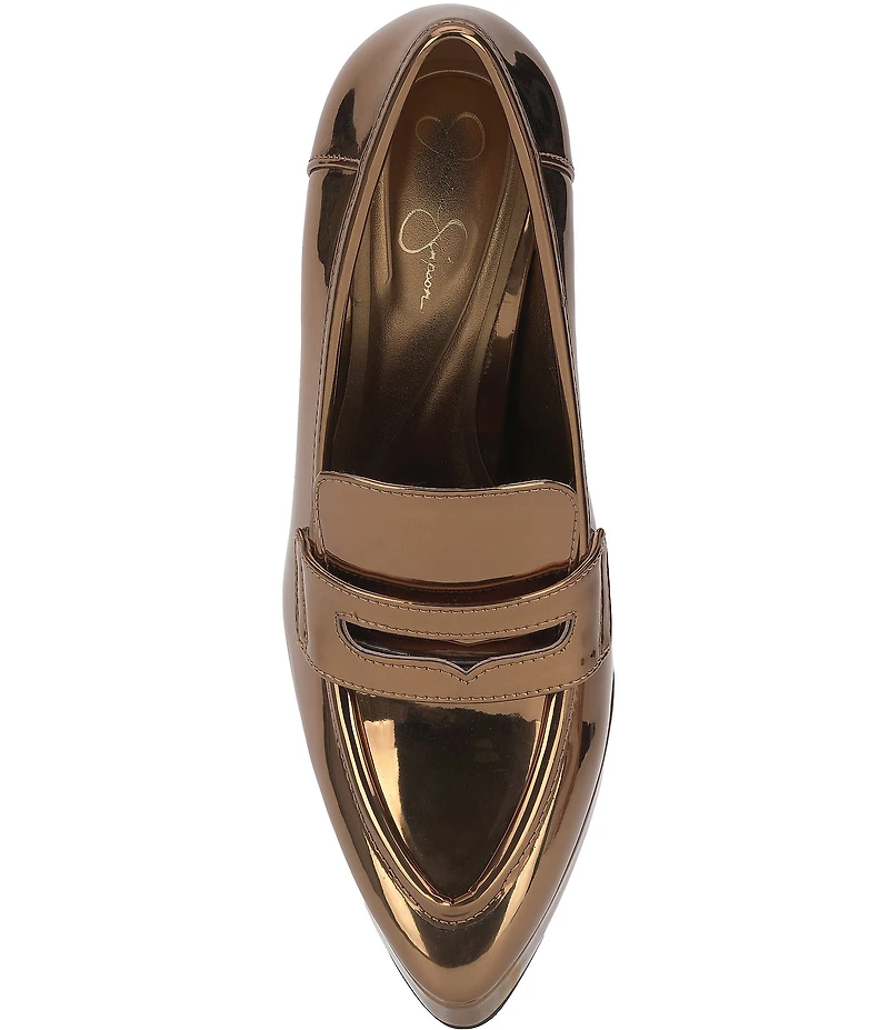 Jessica Simpson Nanelie Metallic Patent Block Heel Platform Loafer Pumps