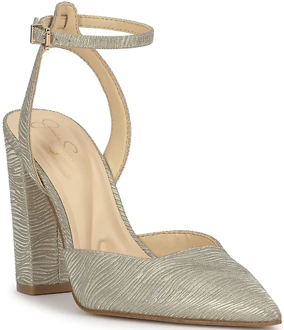 Jessica Simpson Nazela Wavy Metallic Ankle Strap Pumps