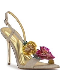 Jessica Simpson Nivory Glitter 3D Floral Embellished Dress Sandals