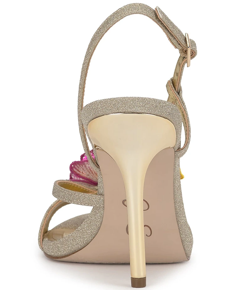 Jessica Simpson Nivory Glitter 3D Floral Embellished Dress Sandals