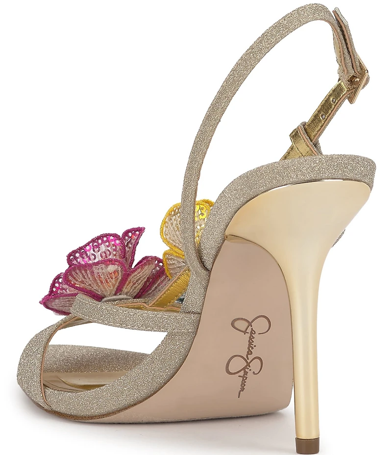 Jessica Simpson Nivory Glitter 3D Floral Embellished Dress Sandals