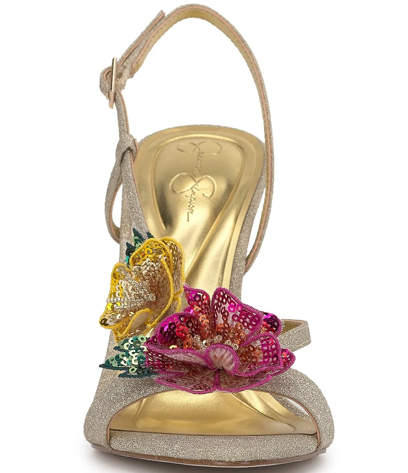 Jessica Simpson Nivory Glitter 3D Floral Embellished Dress Sandals