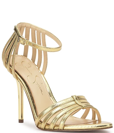 Jessica Simpson Nuvire Metallic Snake Embossed Caged Dress Sandals